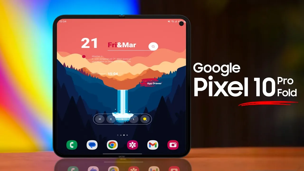 Google Pixel 10 Pro Fold displayed with innovative foldable design and cloud tech interface